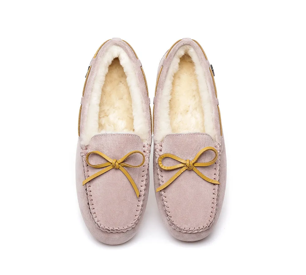EVERAU® UGG Slippers Women Sheepskin Wool Bow Casual Miracle Moccasins