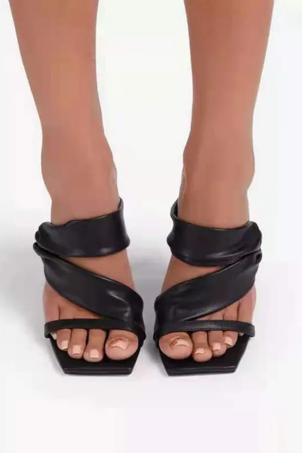 Fashionable Twist Solid Color Square Toe High Heel Sandals