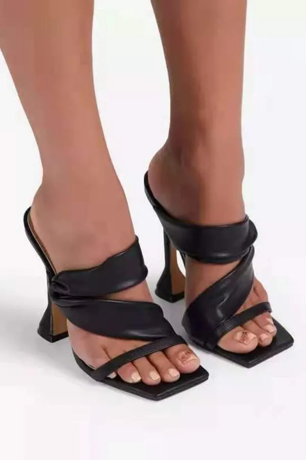 Fashionable Twist Solid Color Square Toe High Heel Sandals