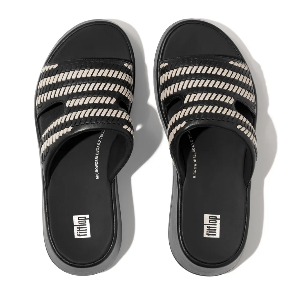FitFlop F-Mode Woven Leather Flatform H-Bar Sandals Black
