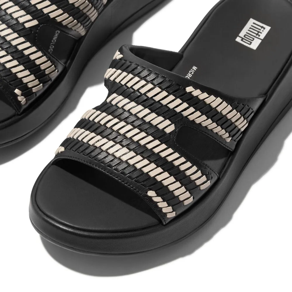 FitFlop F-Mode Woven Leather Flatform H-Bar Sandals Black