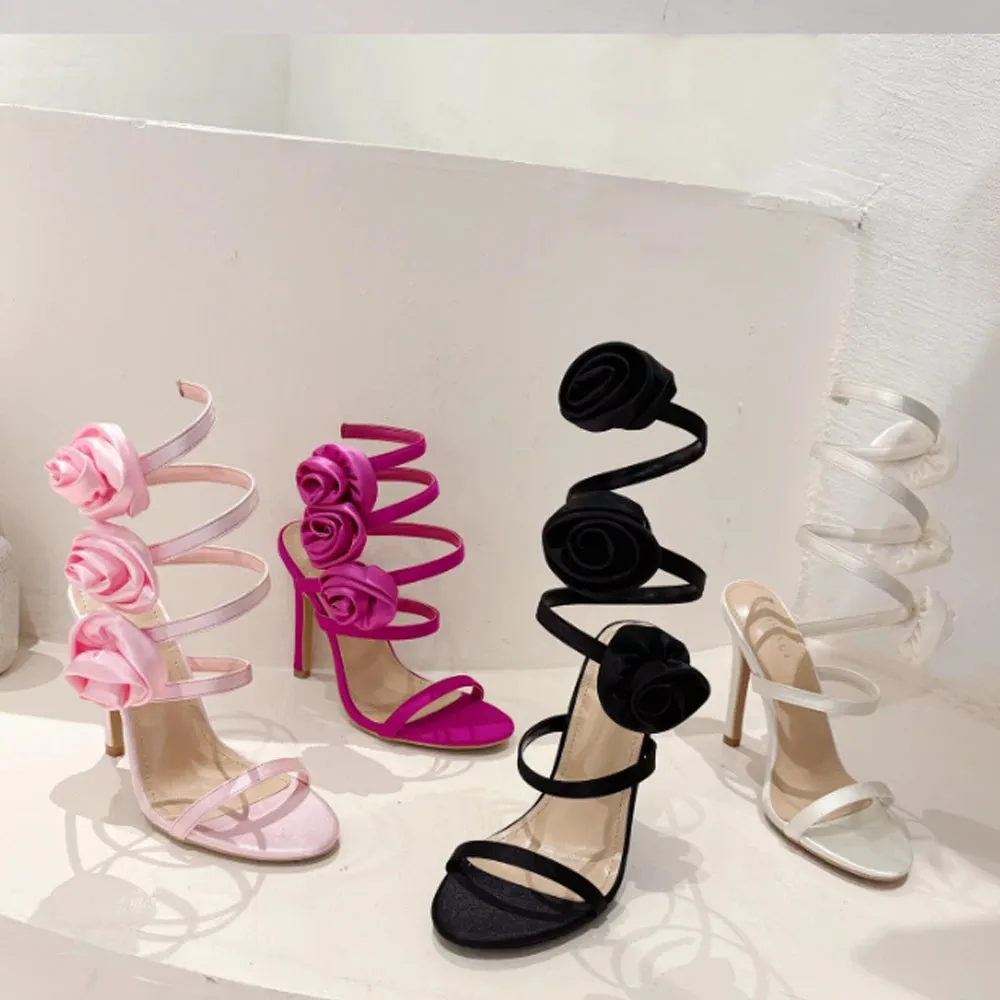 Floral Lace-Up Heels Open Toe Wedding Sandals