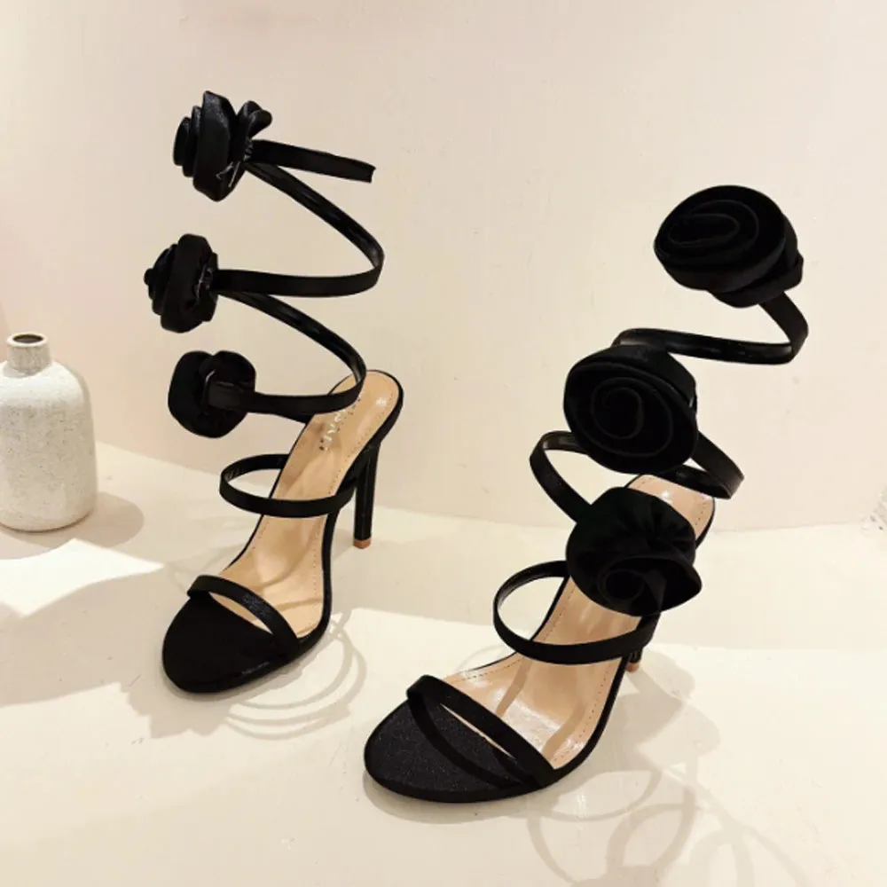 Floral Lace-Up Heels Open Toe Wedding Sandals