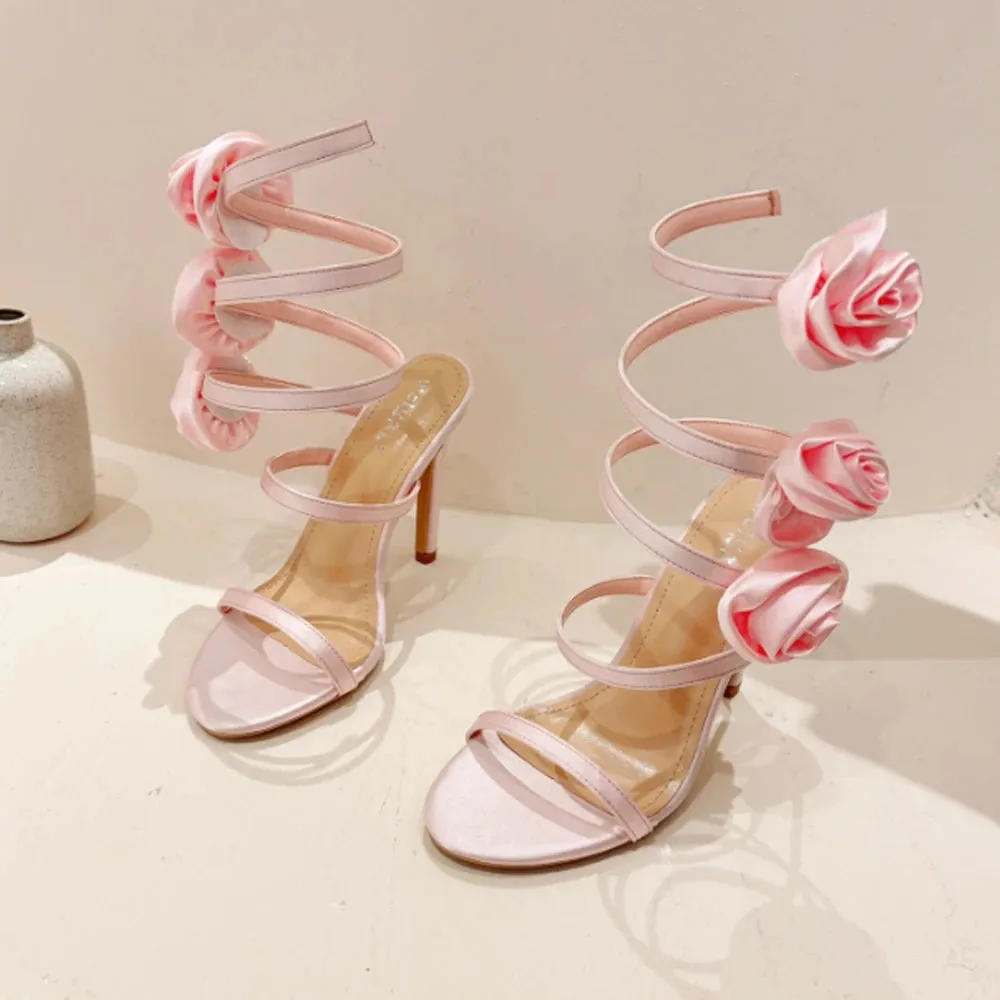 Floral Lace-Up Heels Open Toe Wedding Sandals