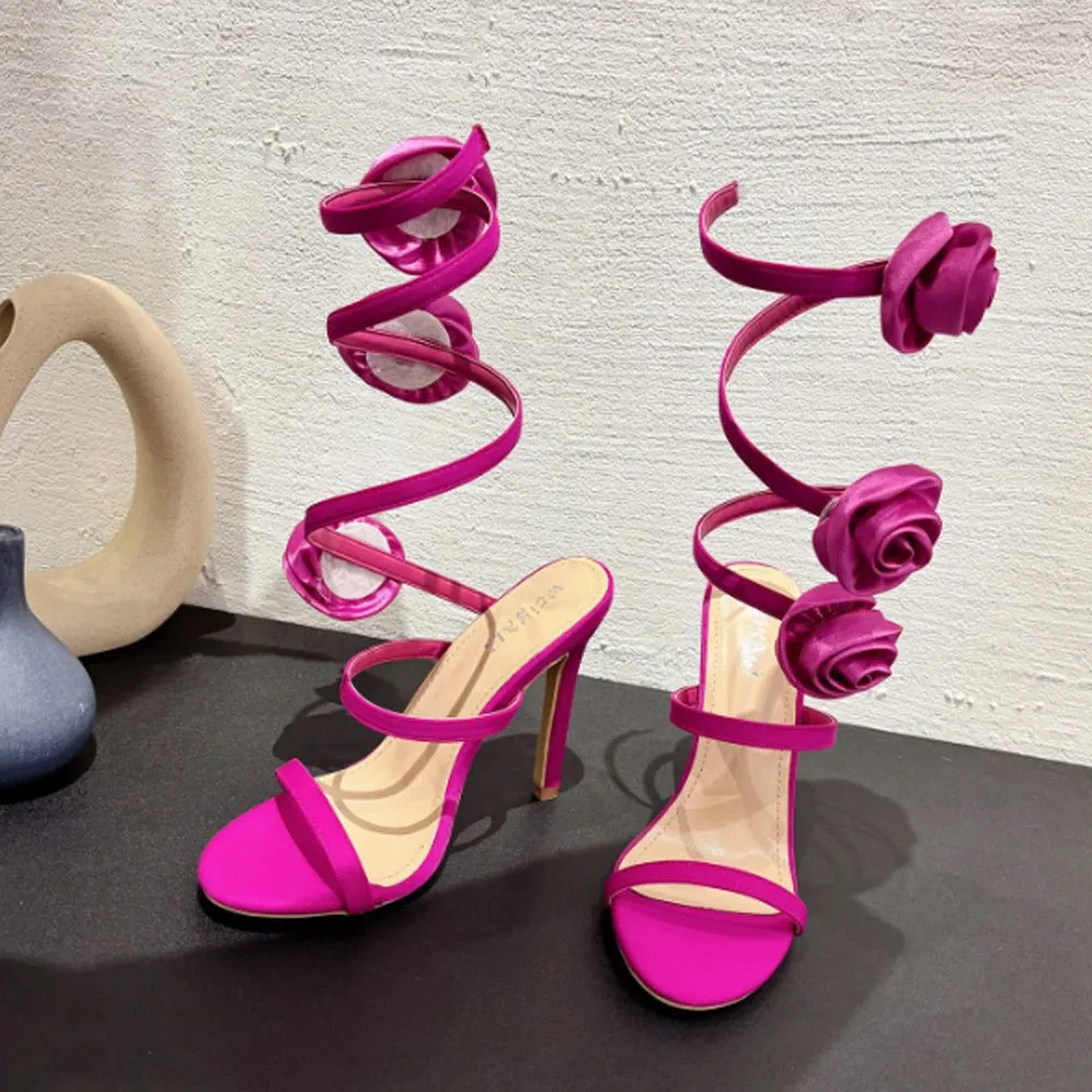 Floral Lace-Up Heels Open Toe Wedding Sandals