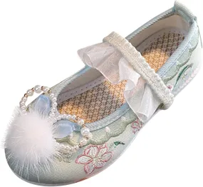 Girls Flat Bottomed Bunny Embroidered Sandals Fashionable Children Vintage Retro Performance Dress Shoes for Kids