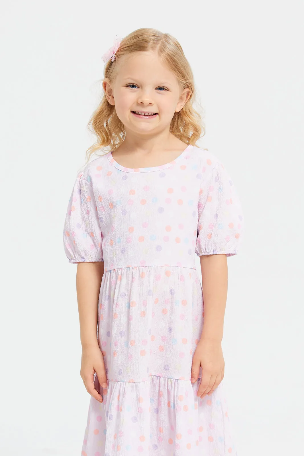 Girls Pink Polka Dots Tiered Dress