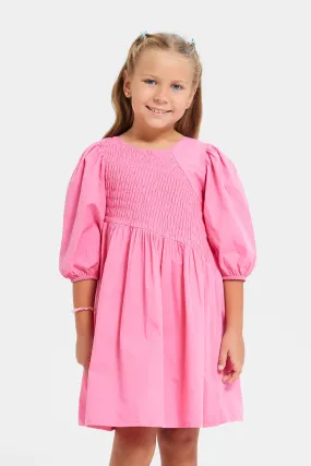Girls Pink Smocked Poplin Dress