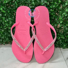 Hot Pink Thin Strap Havaiana/Crystal - 2 Rows *