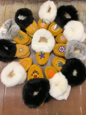 Ladies handmade leather and fur Moccasins