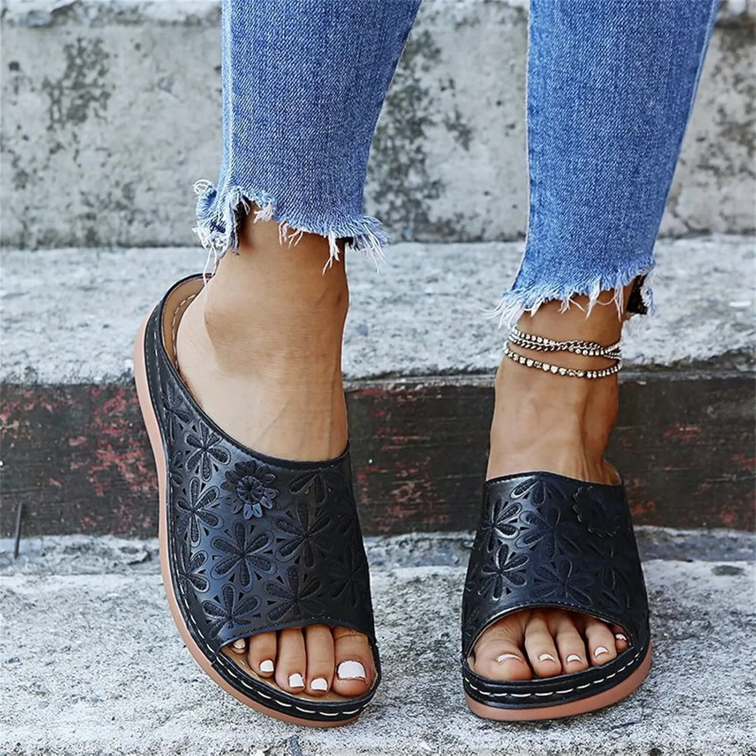 Lausiuoe Orthopedic Sandals For Women Elegant Arch Support Comfort Orthotic Flip Flops Slides Slippers for Plantar Fasciitis