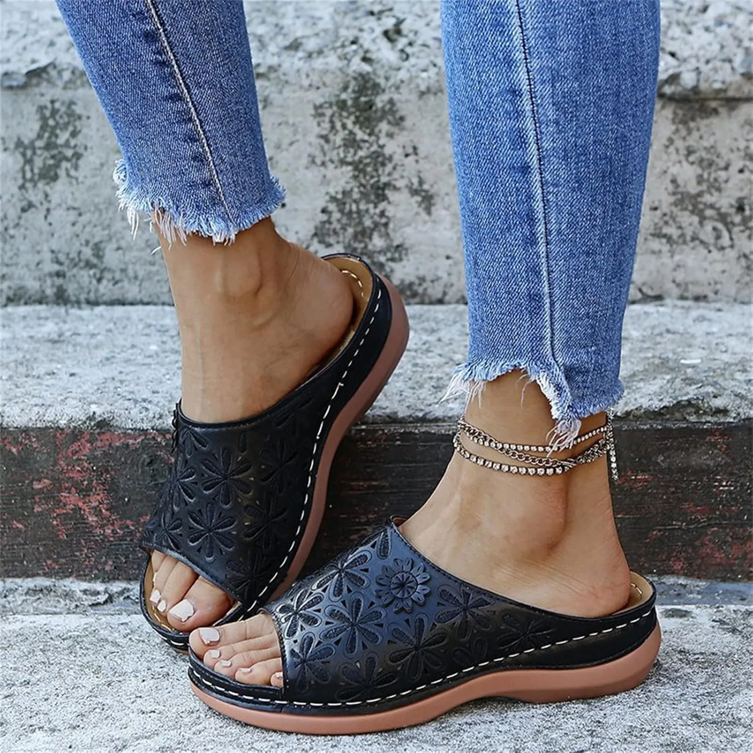Lausiuoe Orthopedic Sandals For Women Elegant Arch Support Comfort Orthotic Flip Flops Slides Slippers for Plantar Fasciitis