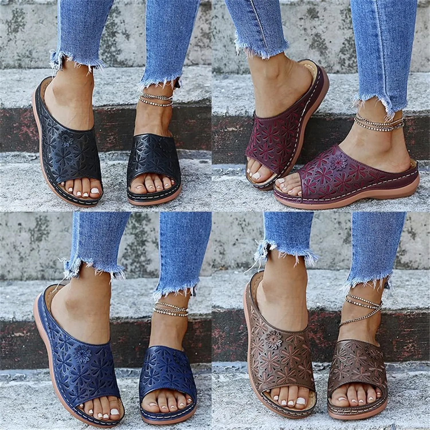 Lausiuoe Orthopedic Sandals For Women Elegant Arch Support Comfort Orthotic Flip Flops Slides Slippers for Plantar Fasciitis