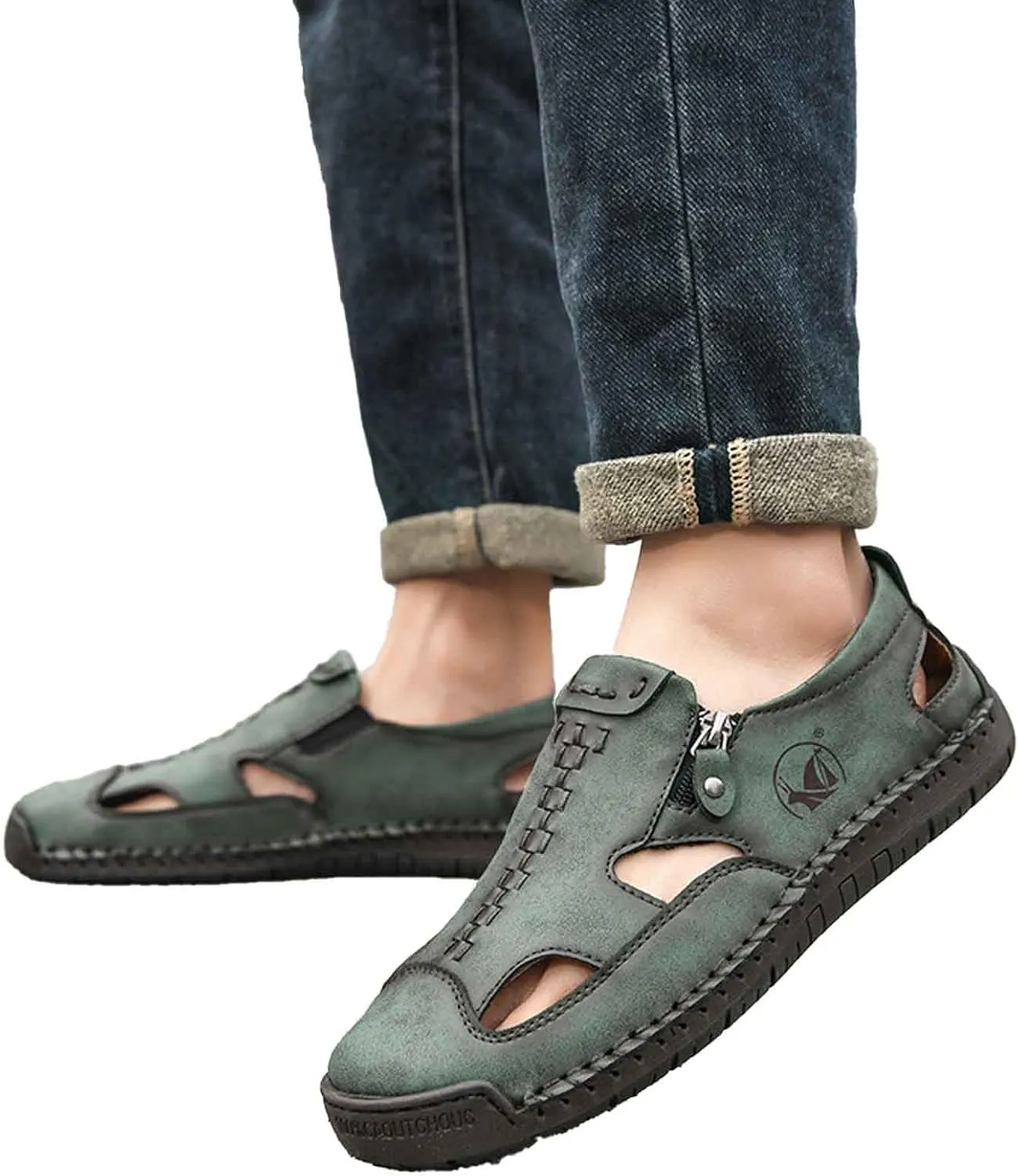 Men's Breathable Slip On Sandals for Casual Walking Outdoor Beach Comfortable Lightweight Non Slip Durable Fisherman Flat Sandals