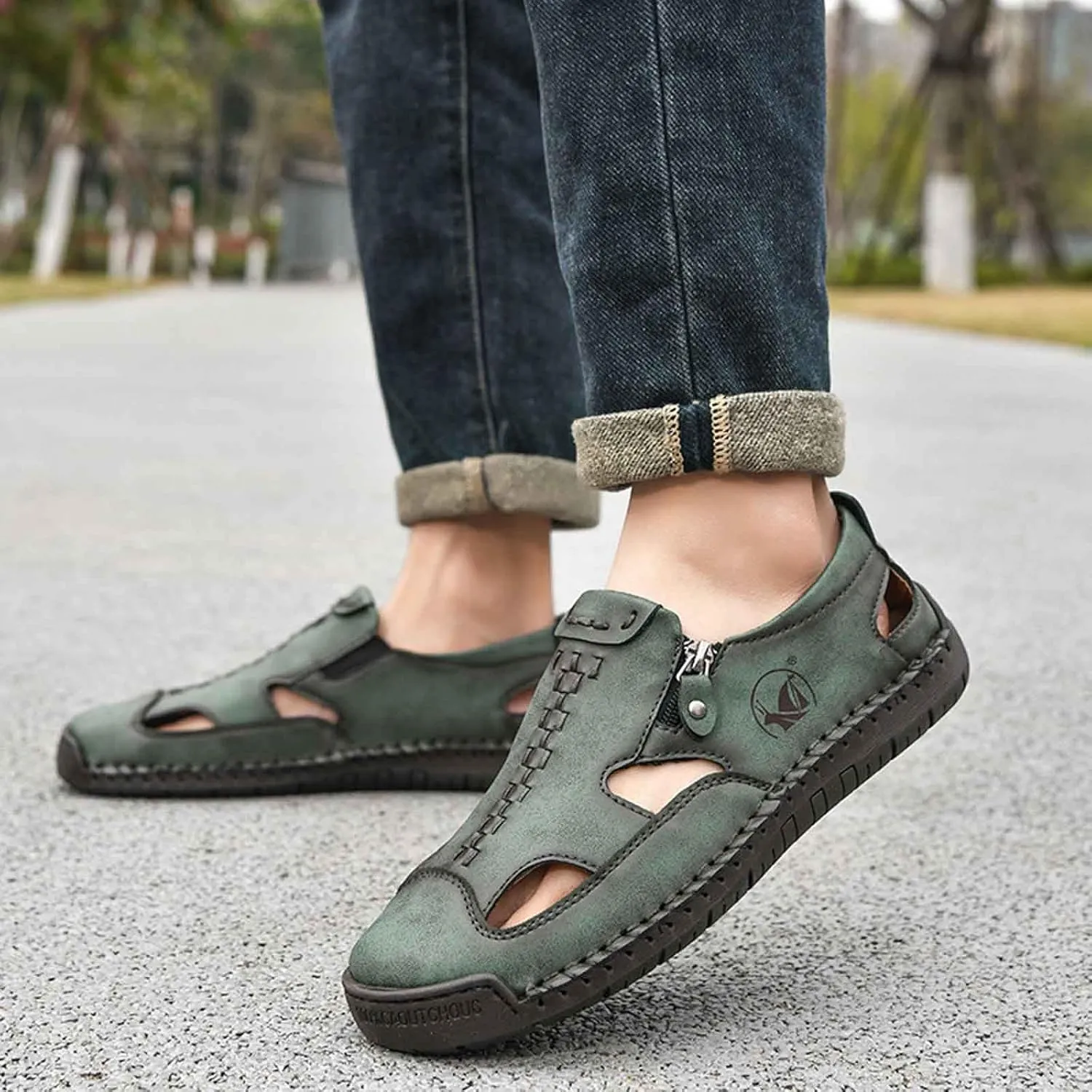 Men's Breathable Slip On Sandals for Casual Walking Outdoor Beach Comfortable Lightweight Non Slip Durable Fisherman Flat Sandals