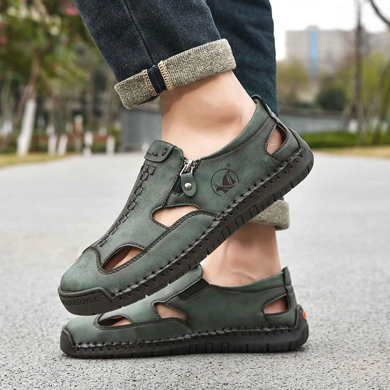 Men's Breathable Slip On Sandals for Casual Walking Outdoor Beach Comfortable Lightweight Non Slip Durable Fisherman Flat Sandals