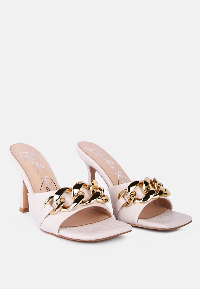 mermaid quilted metallic chain embellished sandals