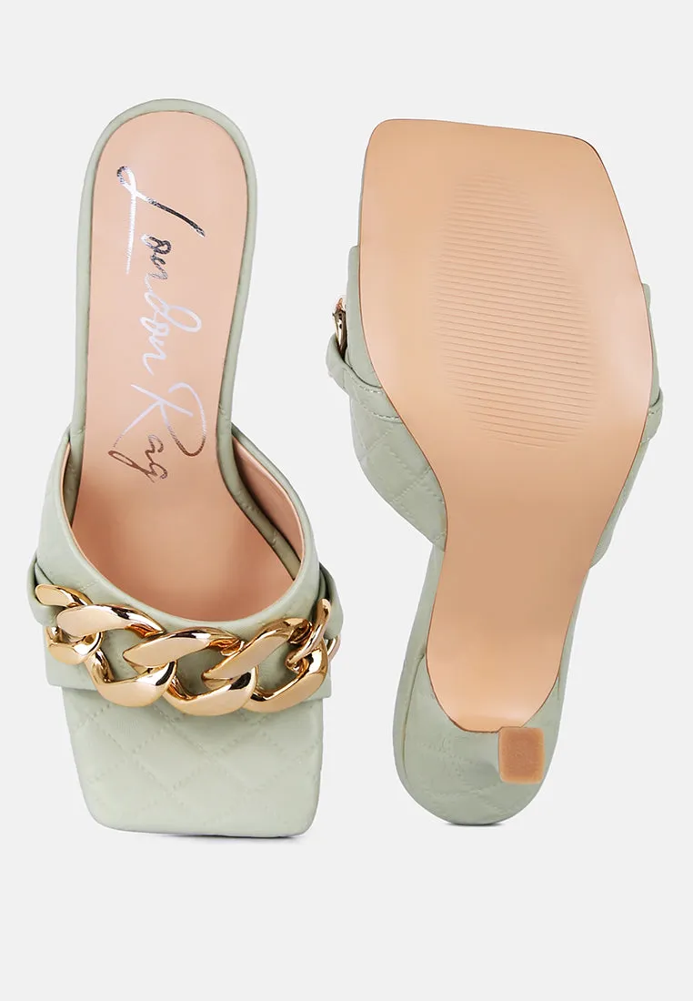 mermaid quilted metallic chain embellished sandals