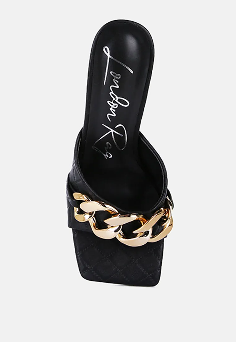 mermaid quilted metallic chain embellished sandals