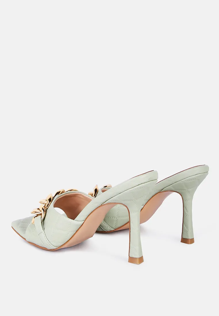 mermaid quilted metallic chain embellished sandals