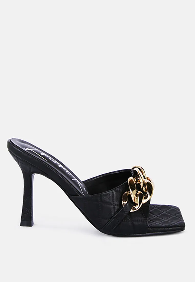 mermaid quilted metallic chain embellished sandals