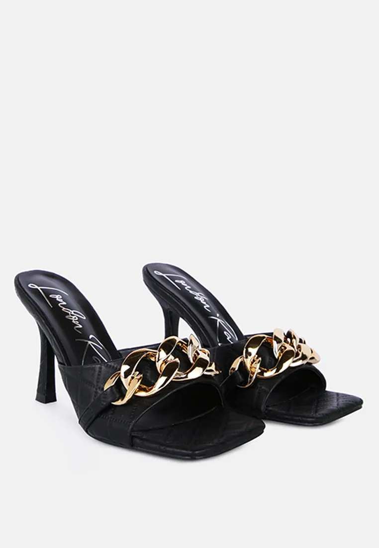 mermaid quilted metallic chain embellished sandals