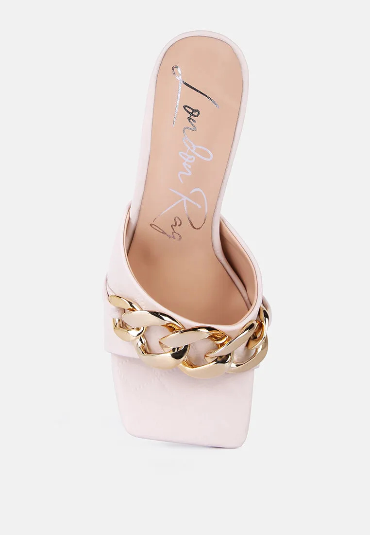 mermaid quilted metallic chain embellished sandals