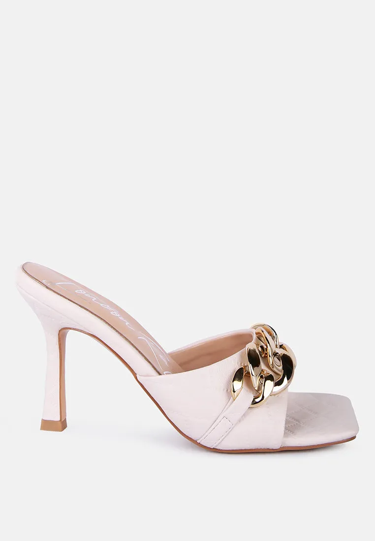 mermaid quilted metallic chain embellished sandals