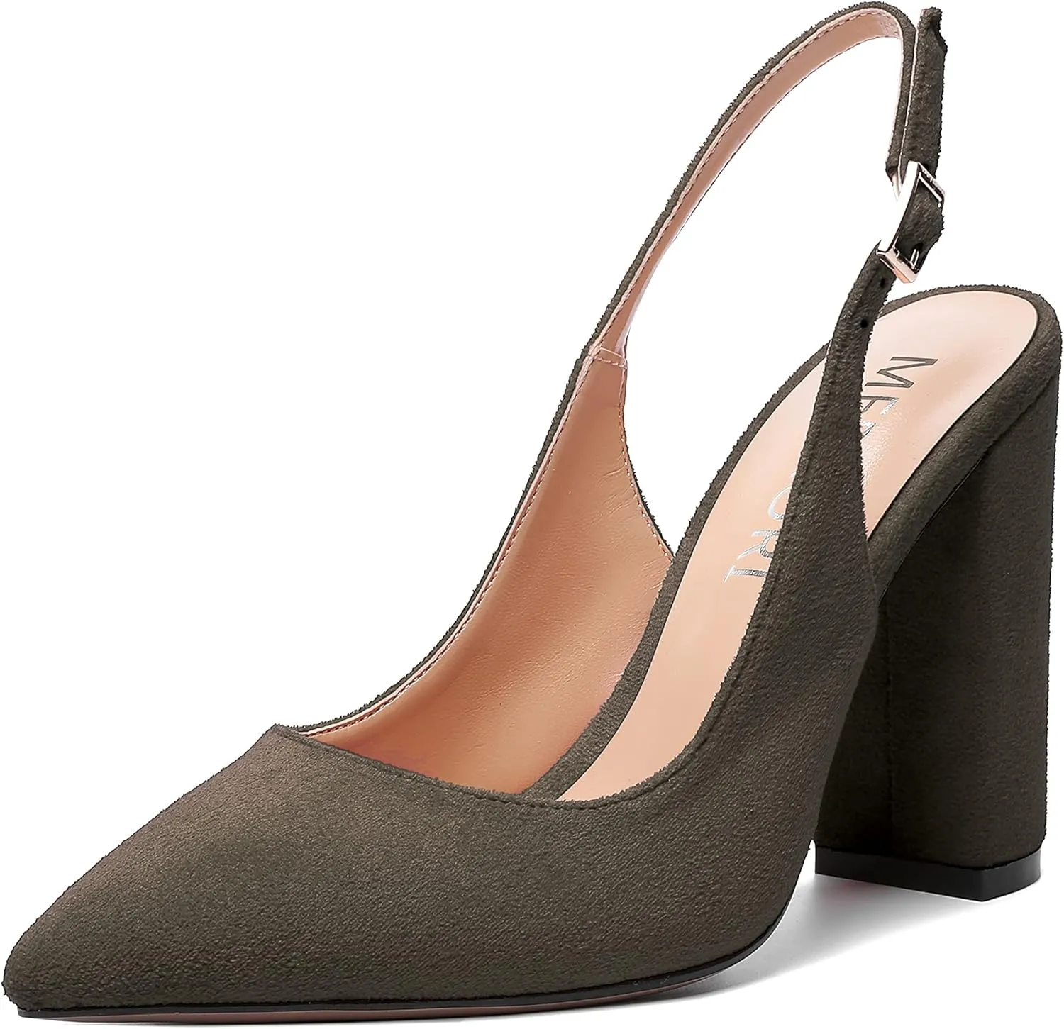 MERRORI Womens Slip On Block Elegant Suede Pointed Toe Bridal Dress Chunky High Heel Pumps Shoes 4 Inch
