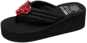 MIOKE Women's Summer Beach Wedge Flipflops Sparkly Rhinestone Platform Anti-Slip High Heel Thong Sandals