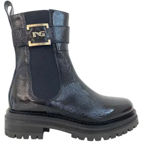 NeroGiardini Black Leather Gold Logo Boots