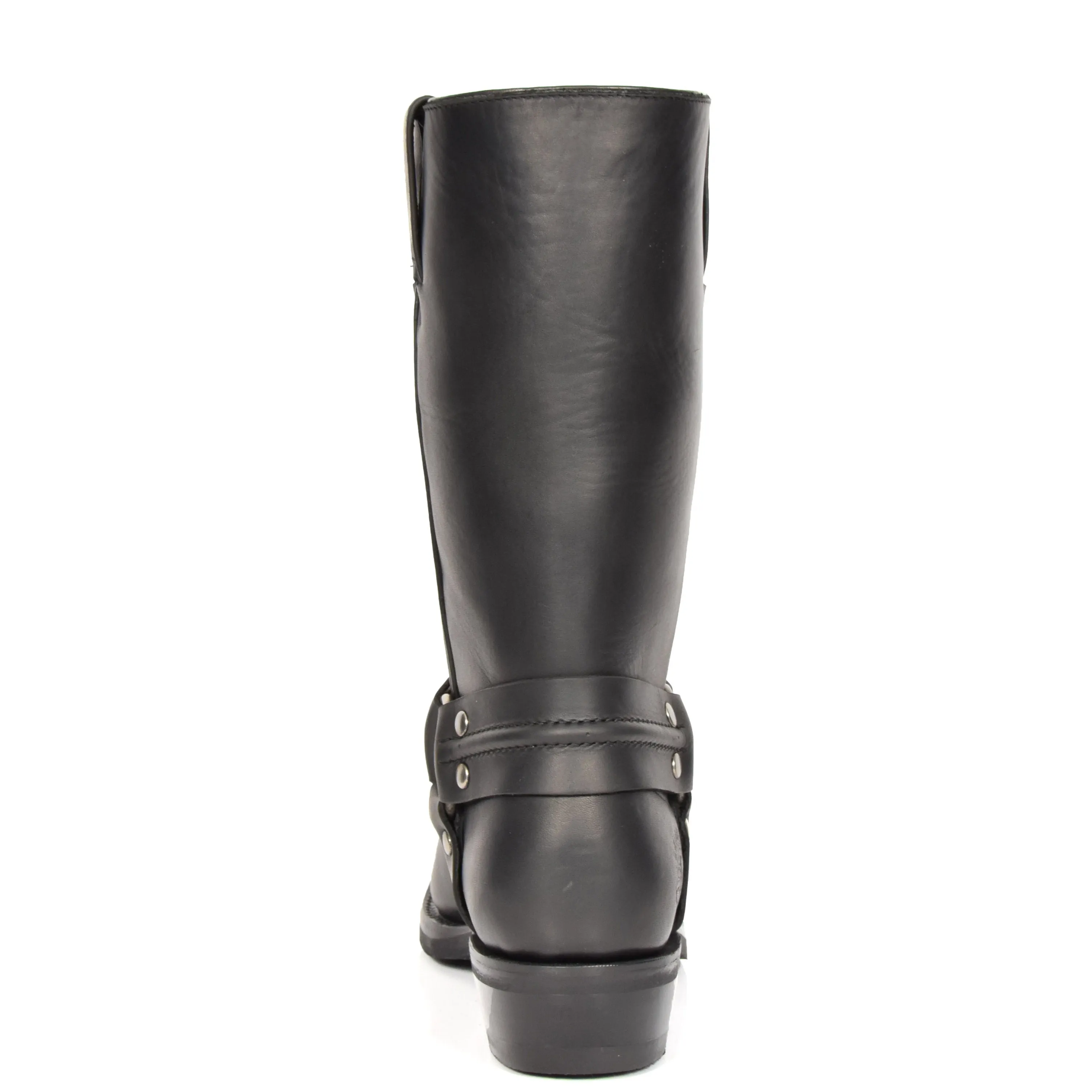 Real Leather Square Toe Cowboy Biker Boots AR69 Black