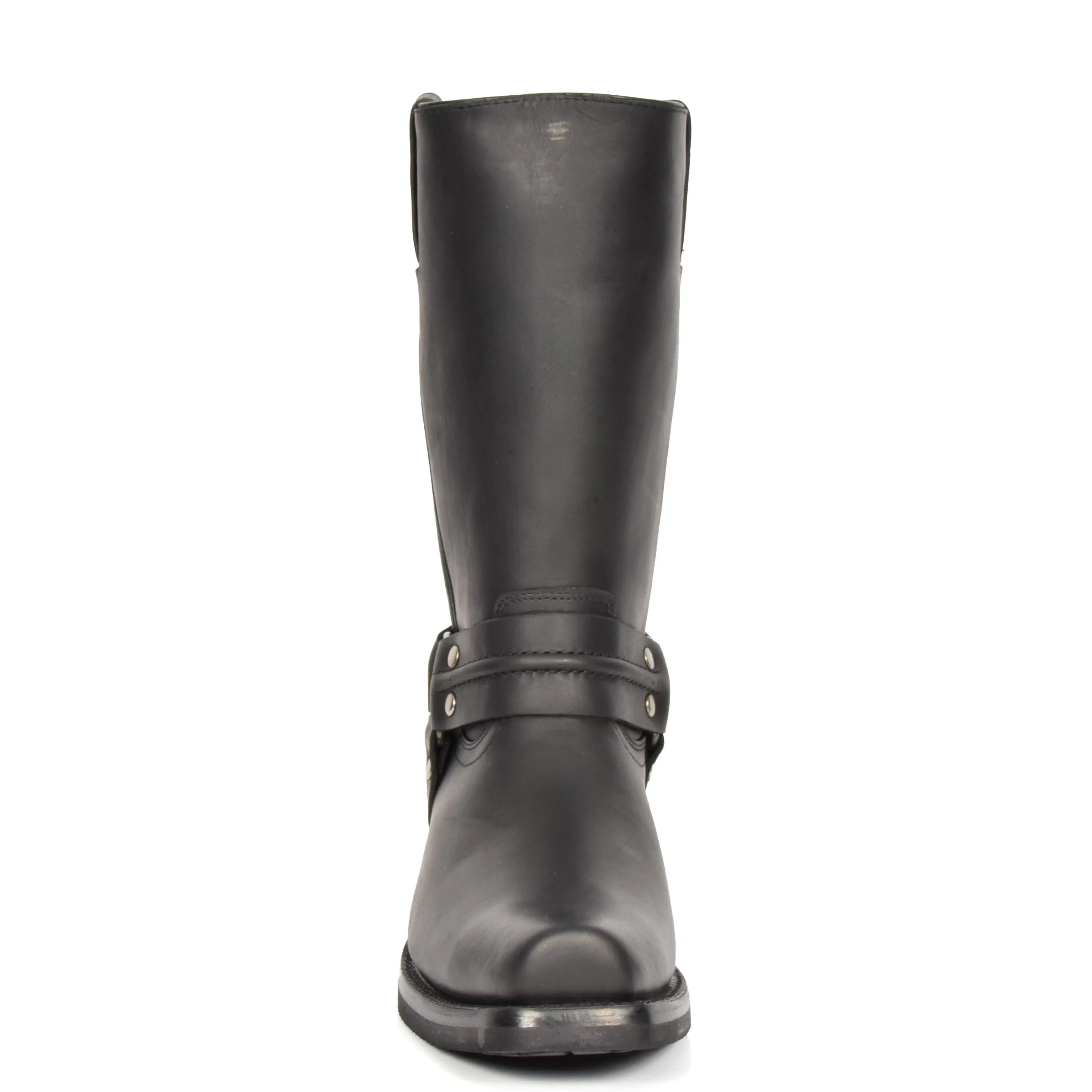 Real Leather Square Toe Cowboy Biker Boots AR69 Black
