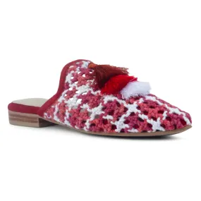 Red Woven Flat Mules With Tassels