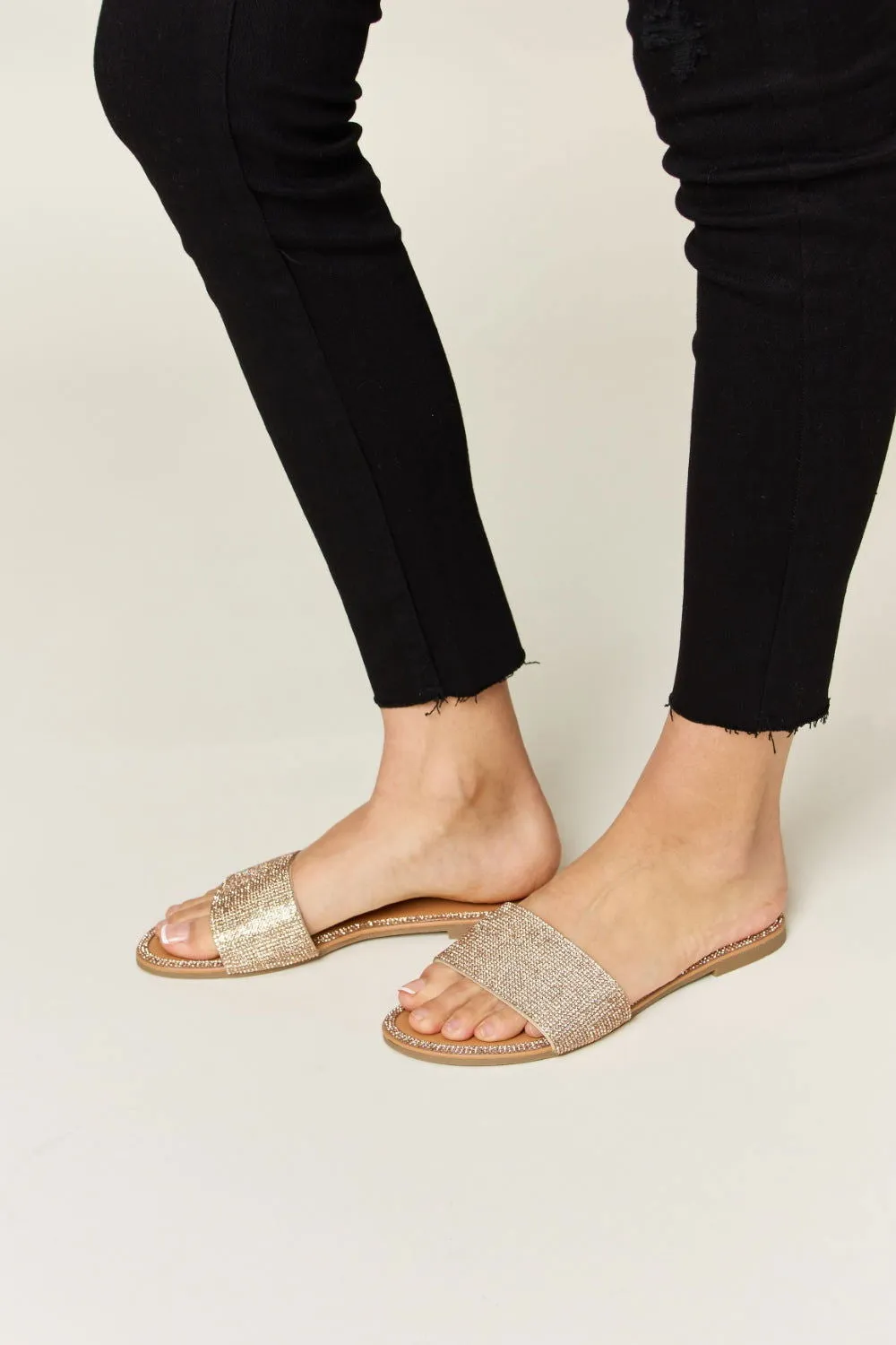 Rhinestone Open Toe Flat Sandals for Women