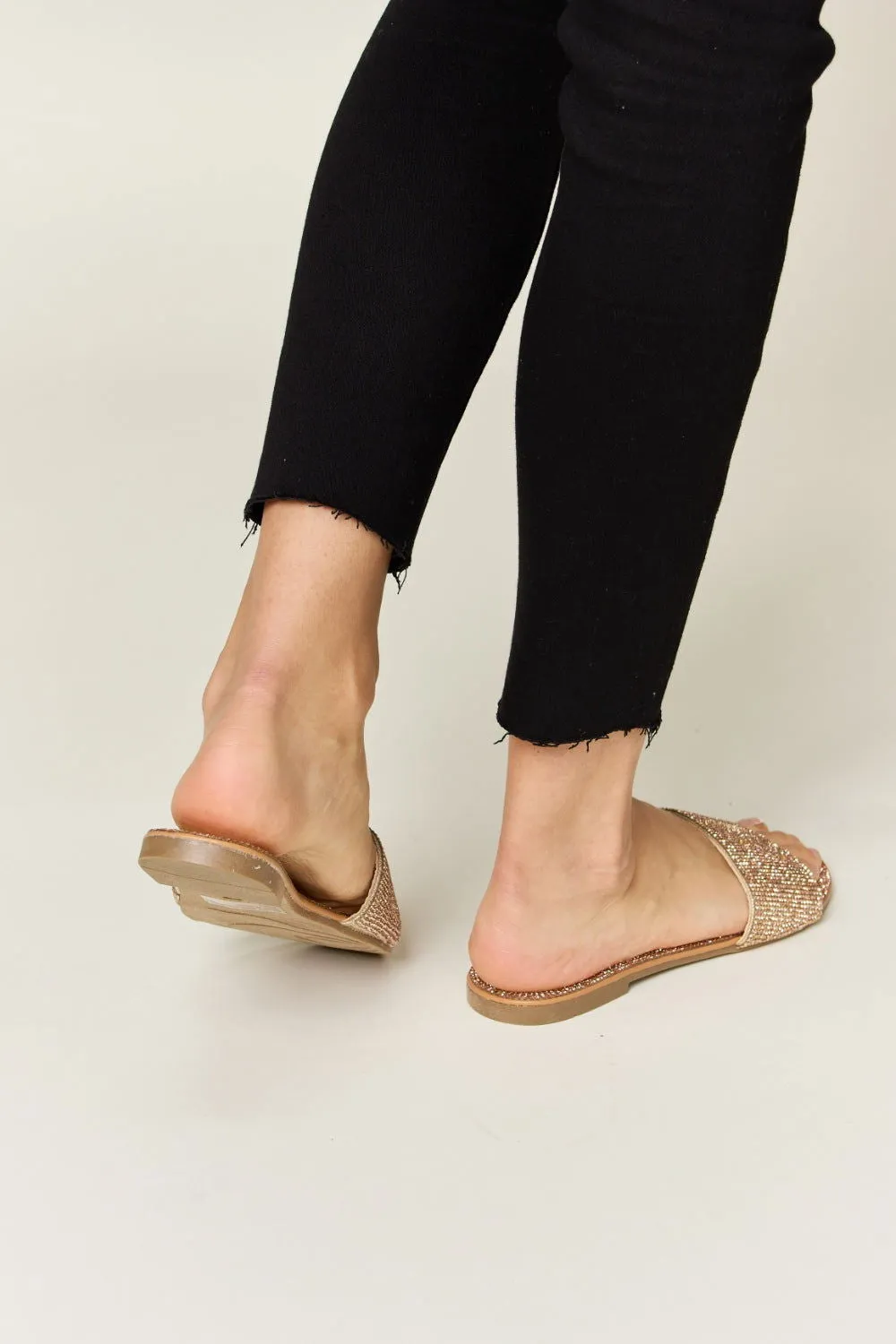 Rhinestone Open Toe Flat Sandals for Women