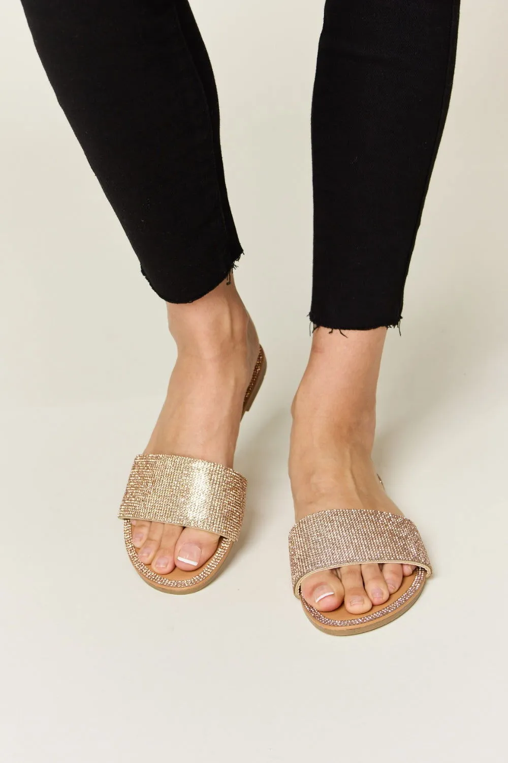 Rhinestone Open Toe Flat Sandals for Women
