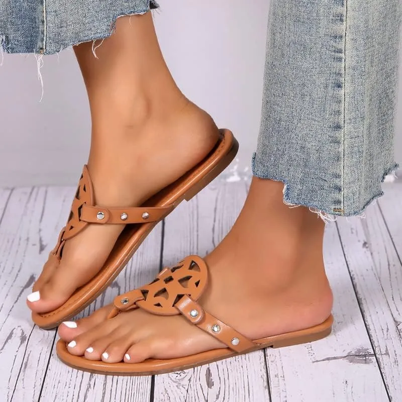 SACFOF Womens Flat Sandals Flip Flops Casual Slip on Comfortable Thong Beach Sandals for Women Dressy