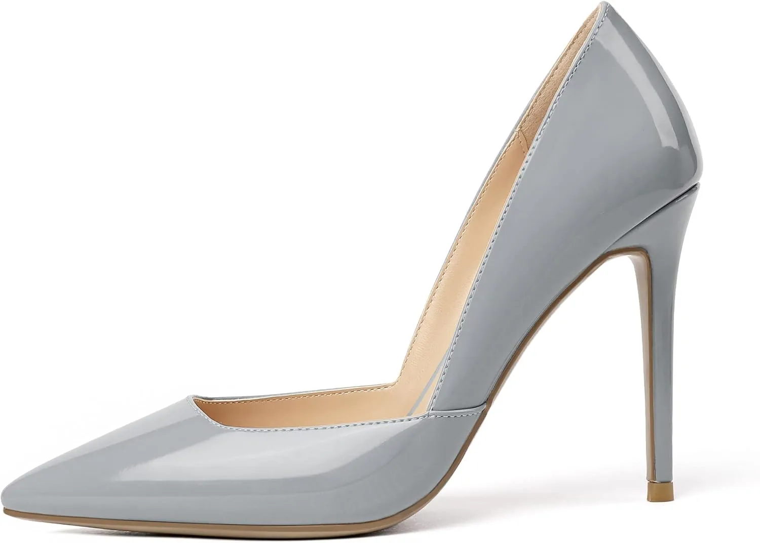 SAMMITOP Women's D'Orsay Slip On High Heels Elegant Pointy Toe Stilettos Pumps 4Inches Office Ladies Shoes