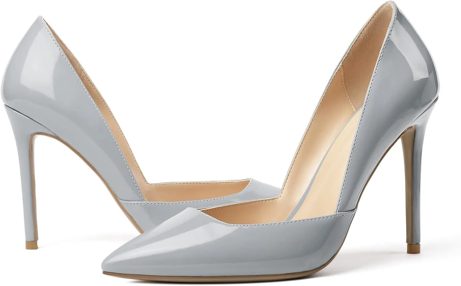 SAMMITOP Women's D'Orsay Slip On High Heels Elegant Pointy Toe Stilettos Pumps 4Inches Office Ladies Shoes