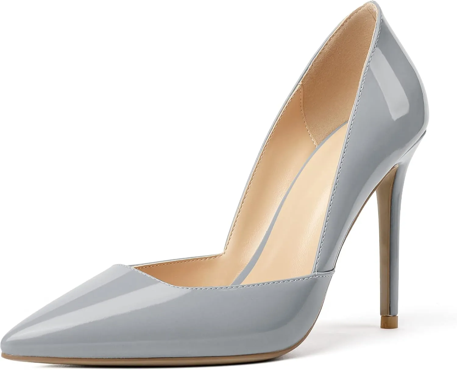 SAMMITOP Women's D'Orsay Slip On High Heels Elegant Pointy Toe Stilettos Pumps 4Inches Office Ladies Shoes