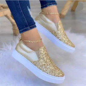 Sequins bling slip on canvas shoes for women