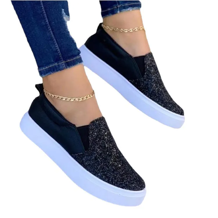 Sequins bling slip on canvas shoes for women