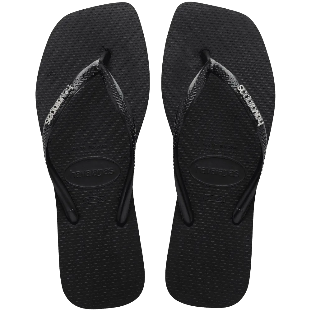 Slim Square Logo Metallic Flip Flops
