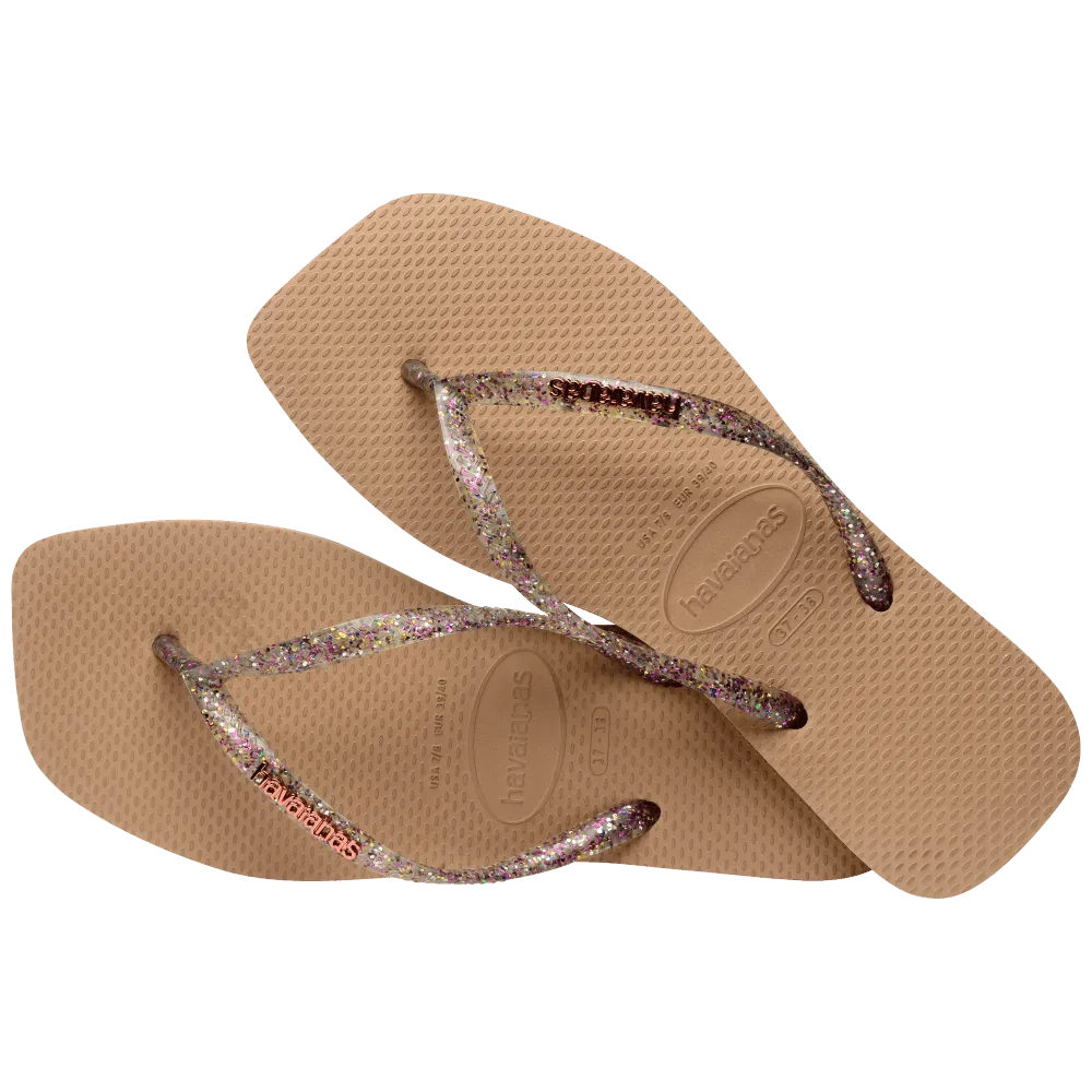Slim Square Logo Metallic Flip Flops