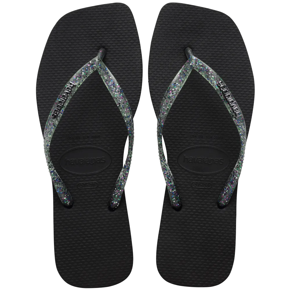 Slim Square Logo Metallic Flip Flops