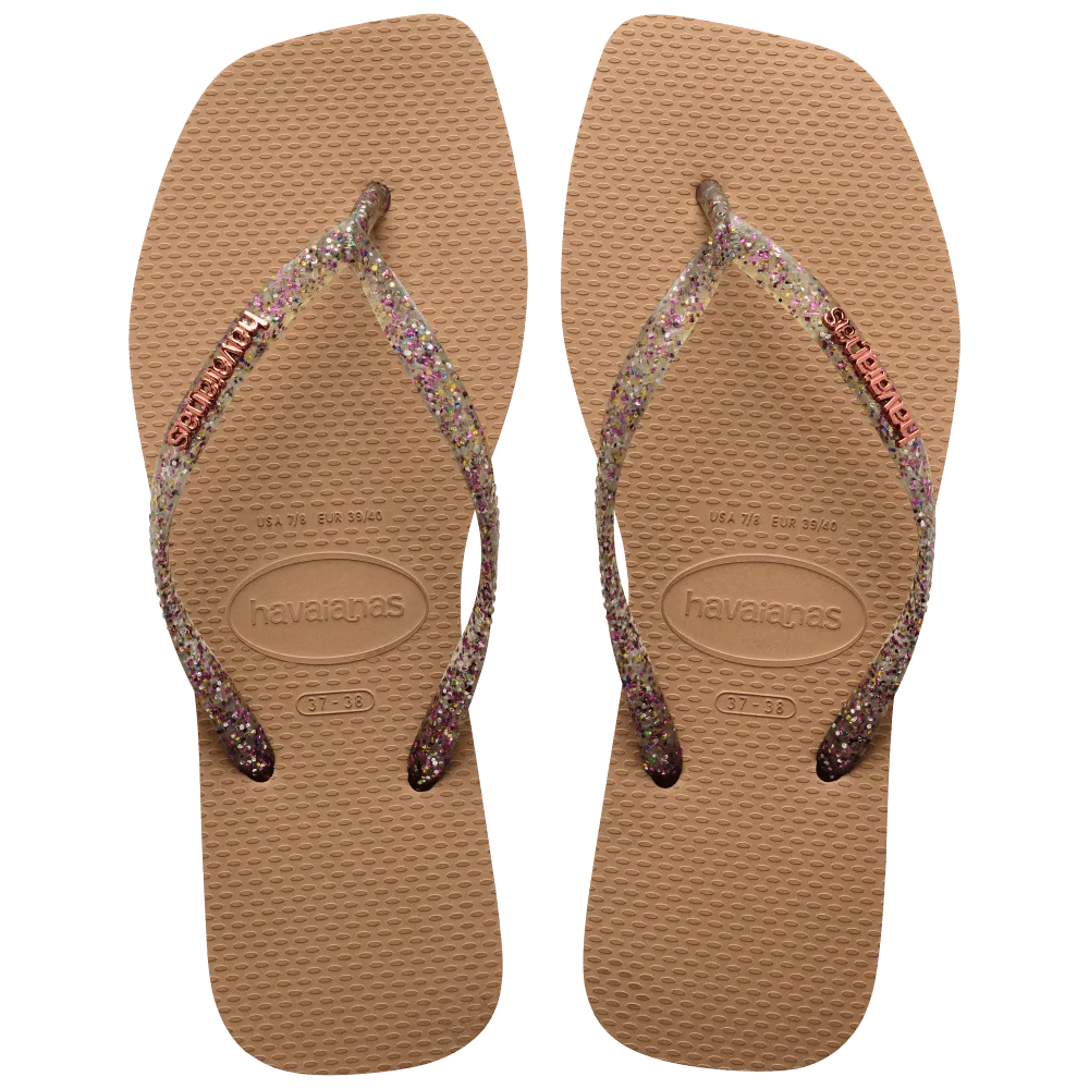 Slim Square Logo Metallic Flip Flops