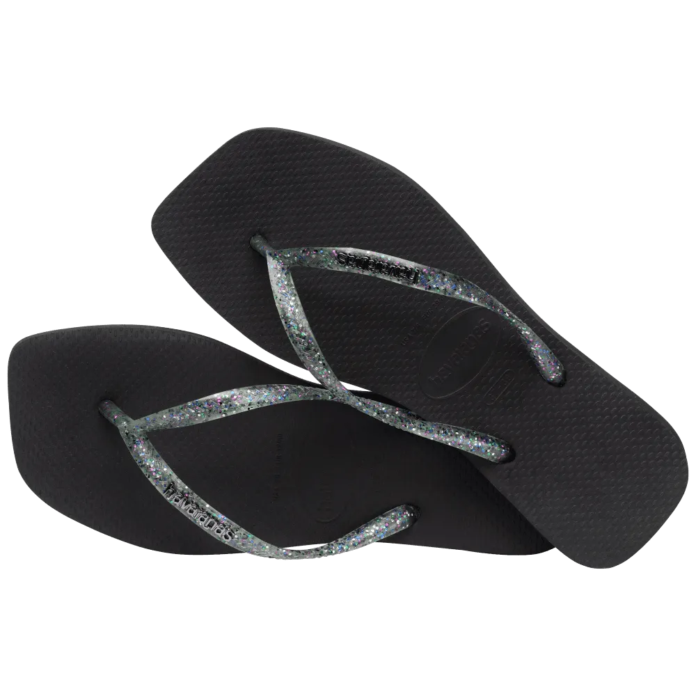 Slim Square Logo Metallic Flip Flops
