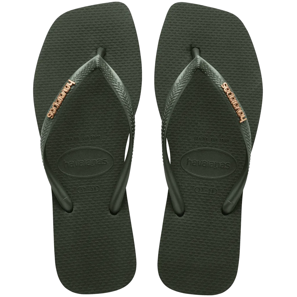Slim Square Logo Metallic Flip Flops
