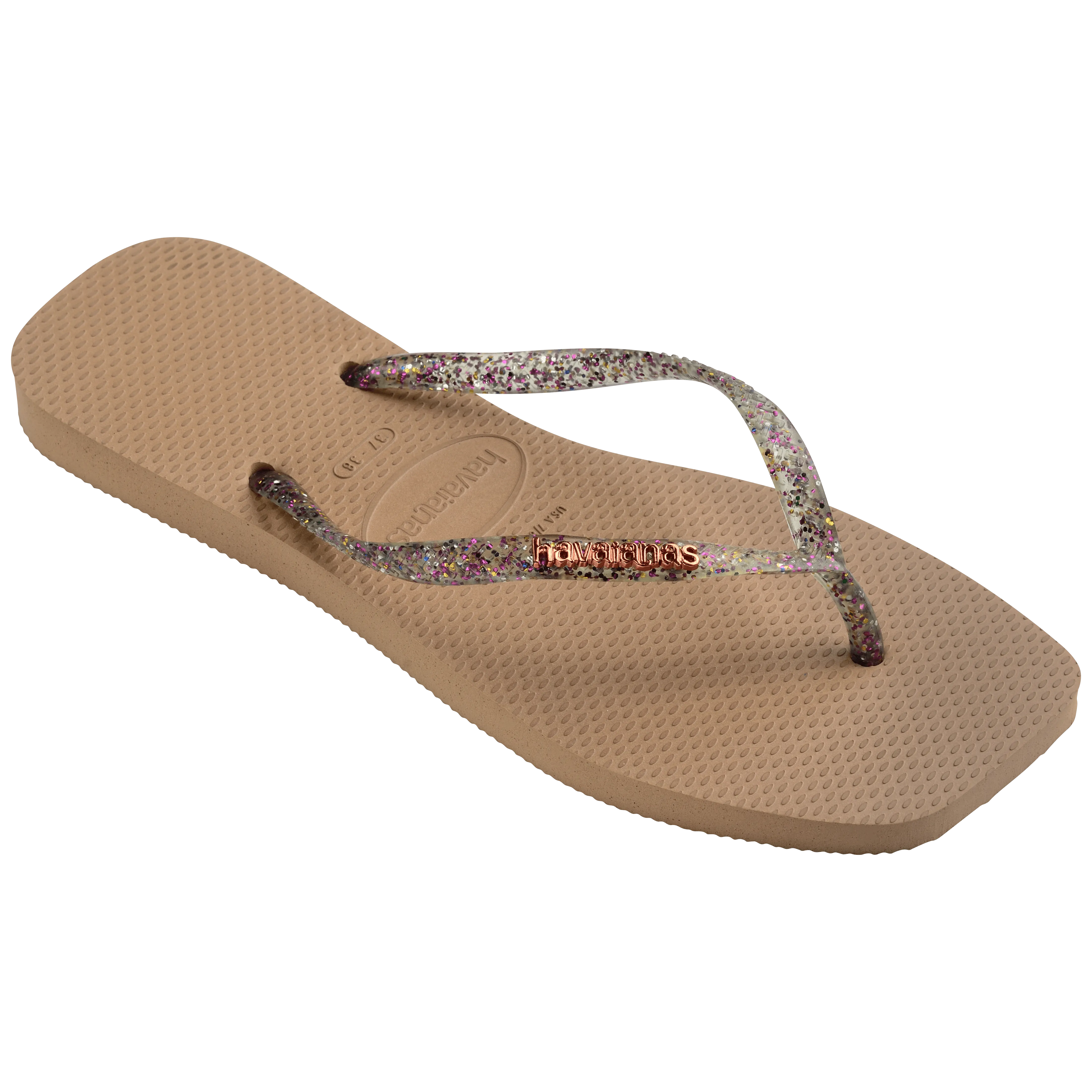 Slim Square Logo Metallic Flip Flops
